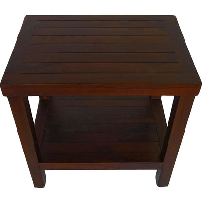 Compact Rectangular Teak Shower Or Outdoor Bench With Shelf In Brown Finish HomeRoots