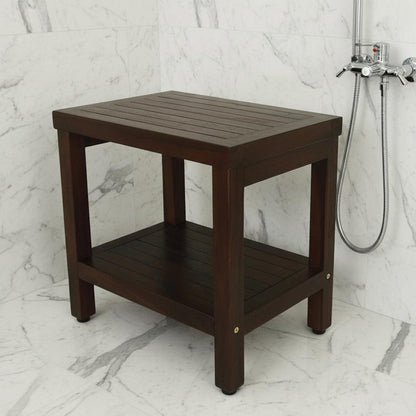 Compact Rectangular Teak Shower Or Outdoor Bench With Shelf In Brown Finish HomeRoots