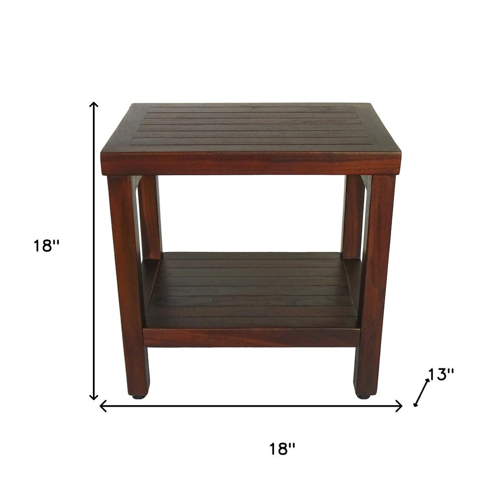 Compact Rectangular Teak Shower Or Outdoor Bench With Shelf In Brown Finish HomeRoots