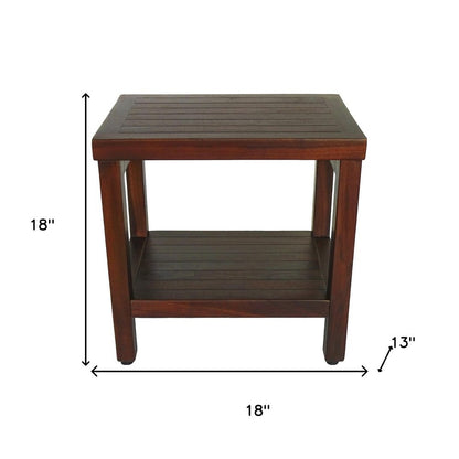 Compact Rectangular Teak Shower Or Outdoor Bench With Shelf In Brown Finish HomeRoots