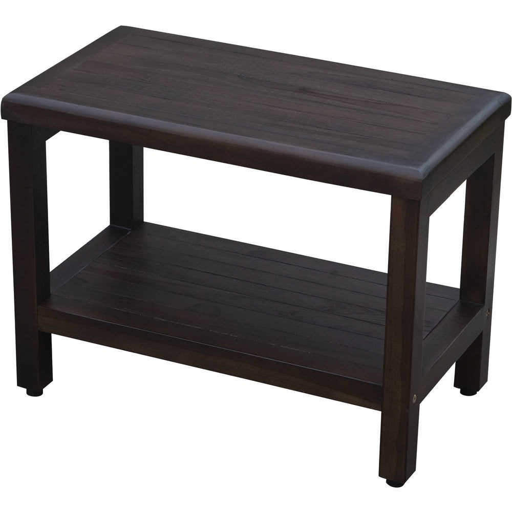 Rectangular Teak Shower Bench With Shelf In Brown Finish HomeRoots