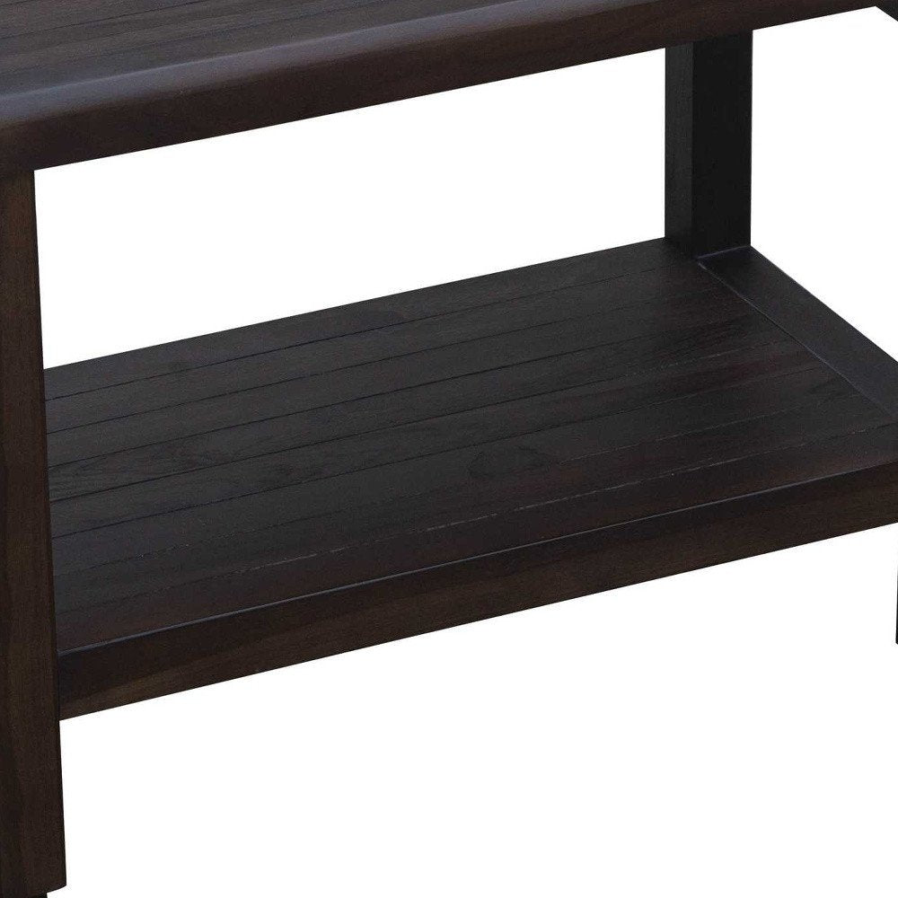 Rectangular Teak Shower Bench With Shelf In Brown Finish HomeRoots