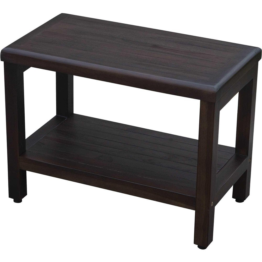 Rectangular Teak Shower Bench With Shelf In Brown Finish HomeRoots
