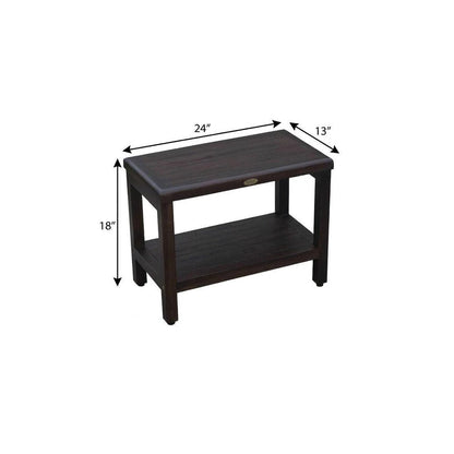 Rectangular Teak Shower Bench With Shelf In Brown Finish HomeRoots