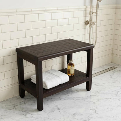 Rectangular Teak Shower Bench With Shelf In Brown Finish HomeRoots