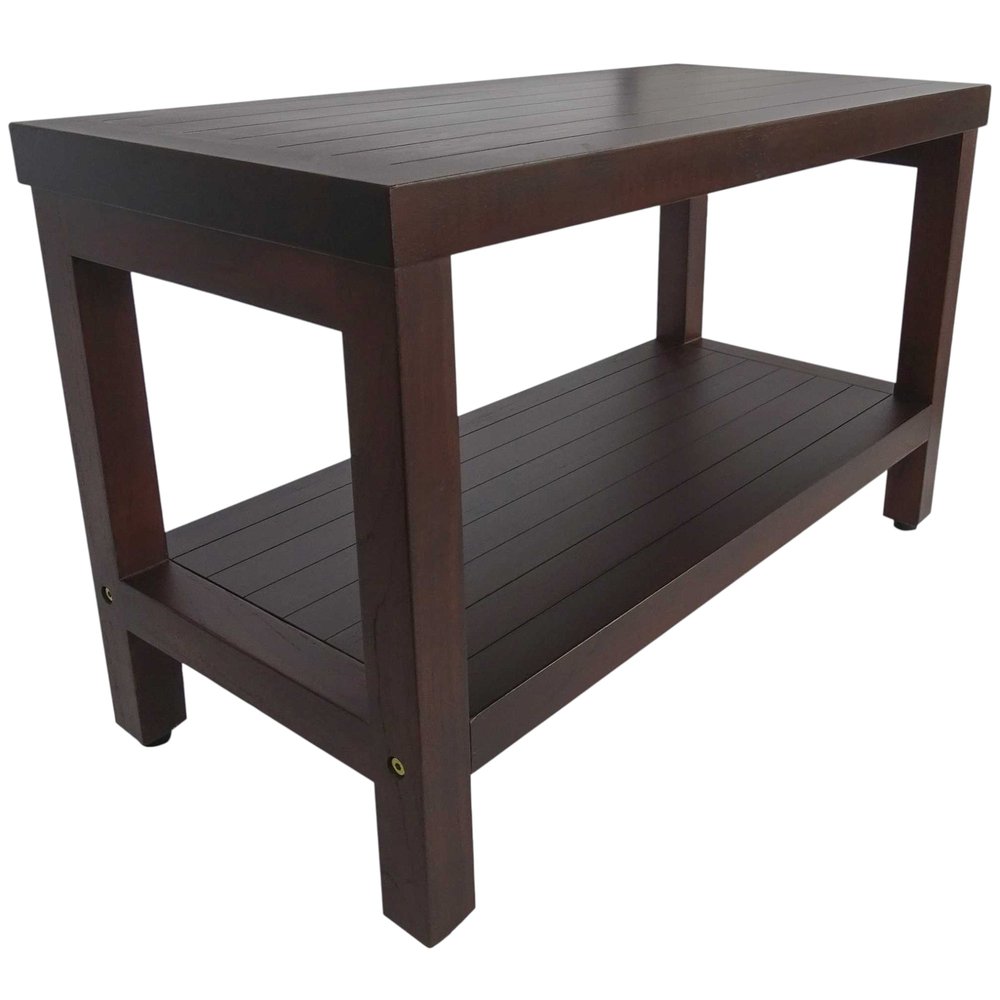 Rectangular Teak Shower Stool Or Bench With Shelf In Brown Finish HomeRoots