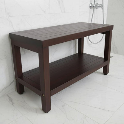 Rectangular Teak Shower Stool Or Bench With Shelf In Brown Finish HomeRoots