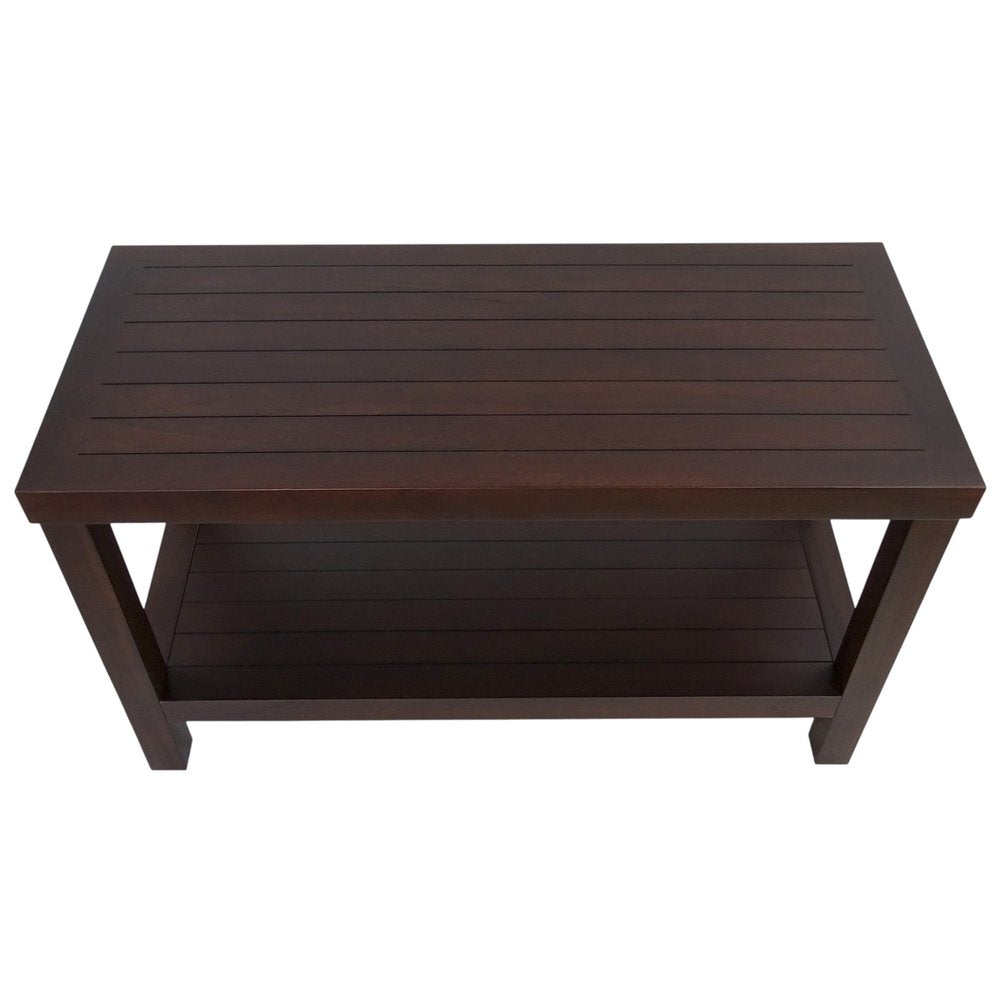 Rectangular Teak Shower Stool Or Bench With Shelf In Brown Finish HomeRoots