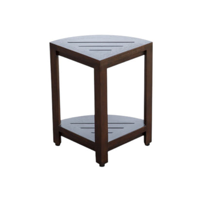 Compact Triangular Teak Shower Outdoor Bench With Shelf In Brown Finish HomeRoots