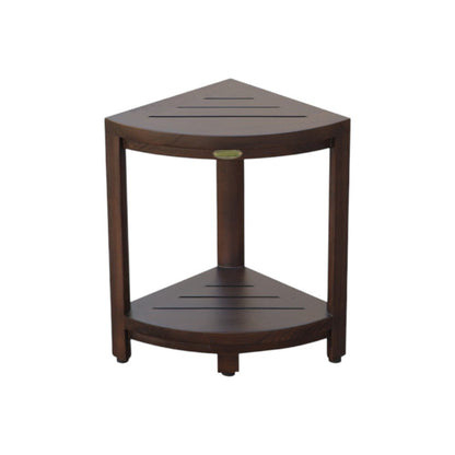 Compact Triangular Teak Shower Outdoor Bench With Shelf In Brown Finish HomeRoots