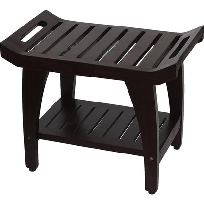 Contemporary Teak Shower Bench With Shelf And Handles In Brown Finish HomeRoots