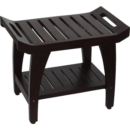 Contemporary Teak Shower Bench With Shelf And Handles In Brown Finish HomeRoots