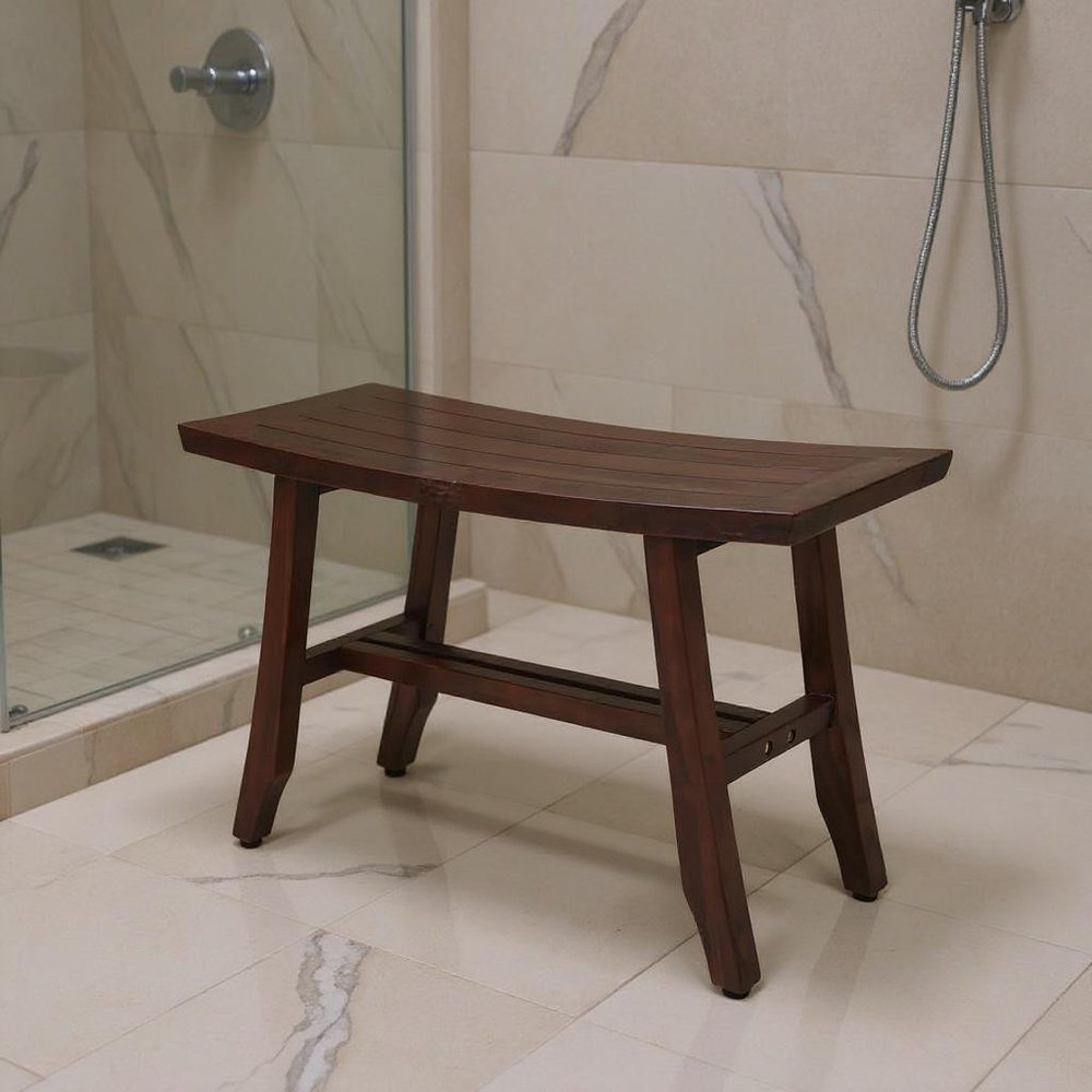 24" Dark Brown Solid Teak Wood Shower Bench HomeRoots