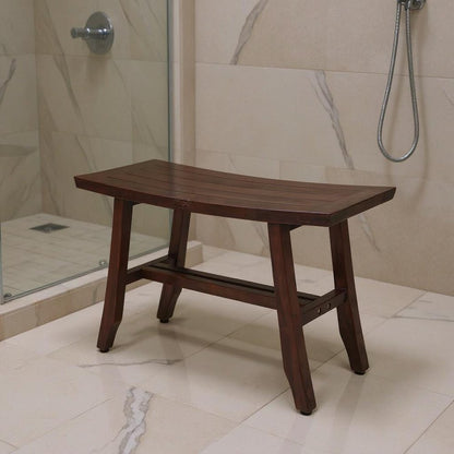24" Dark Brown Solid Teak Wood Shower Bench HomeRoots
