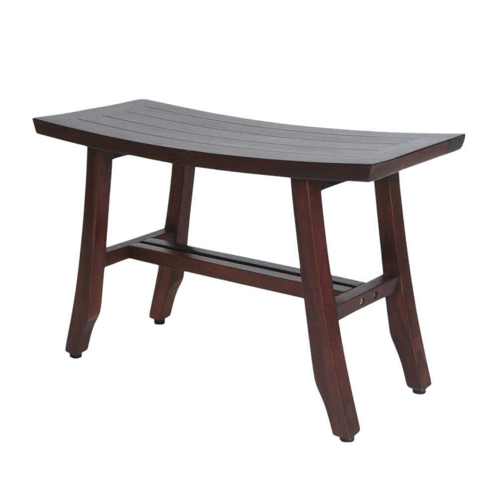24" Dark Brown Solid Teak Wood Shower Bench HomeRoots