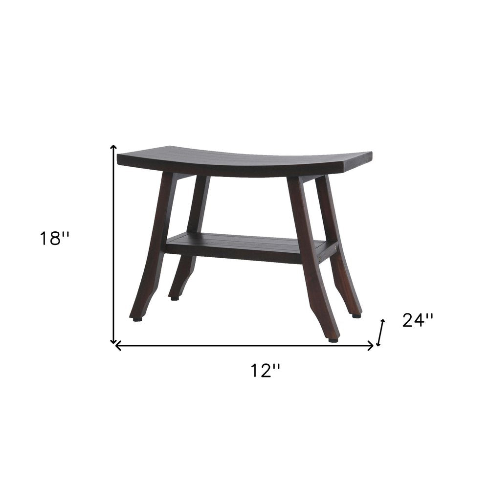 24" Dark Brown Teak Shower Bench With Shelf HomeRoots