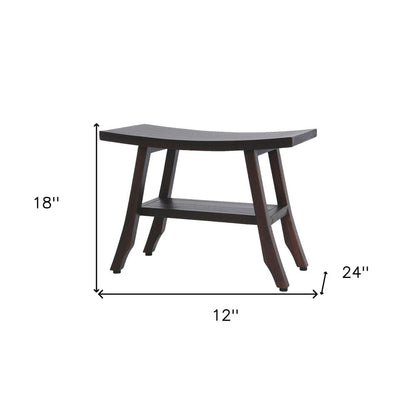 24" Dark Brown Teak Shower Bench With Shelf HomeRoots