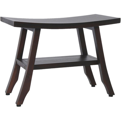 24" Dark Brown Teak Shower Bench With Shelf HomeRoots