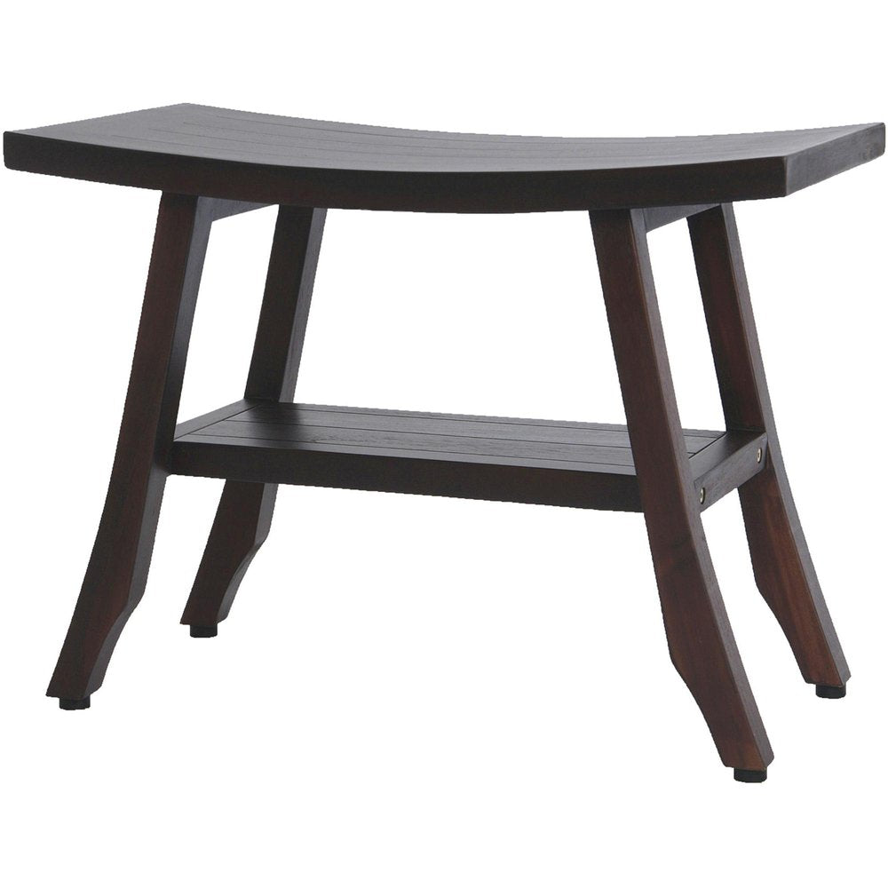 24" Dark Brown Teak Shower Bench With Shelf HomeRoots