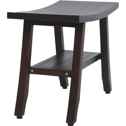 24" Dark Brown Teak Shower Bench With Shelf HomeRoots