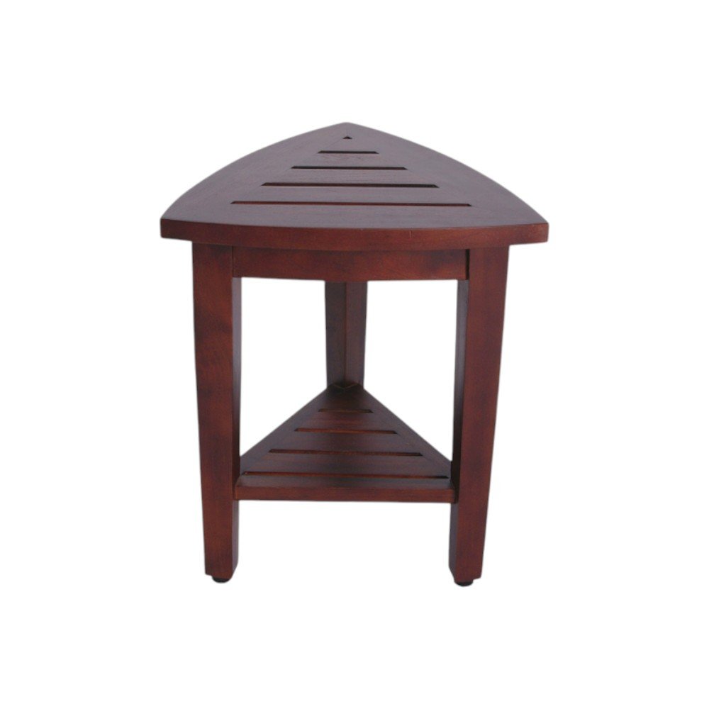 Compact Teak Corner Shower  Outdoor Bench With Shelf In Brown Finish HomeRoots