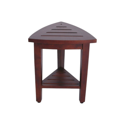 Compact Teak Corner Shower  Outdoor Bench With Shelf In Brown Finish HomeRoots