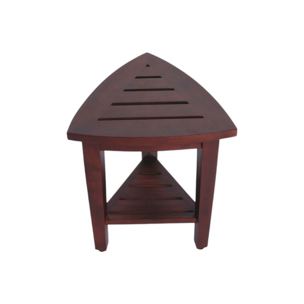 Compact Teak Corner Shower  Outdoor Bench With Shelf In Brown Finish HomeRoots
