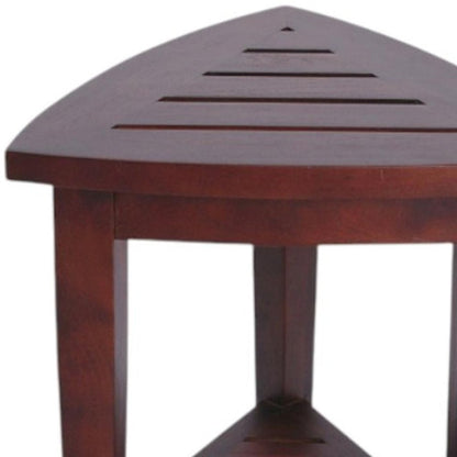 Compact Teak Corner Shower  Outdoor Bench With Shelf In Brown Finish HomeRoots