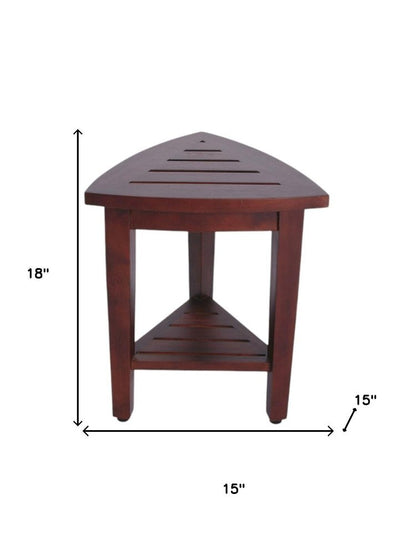 Compact Teak Corner Shower  Outdoor Bench With Shelf In Brown Finish HomeRoots