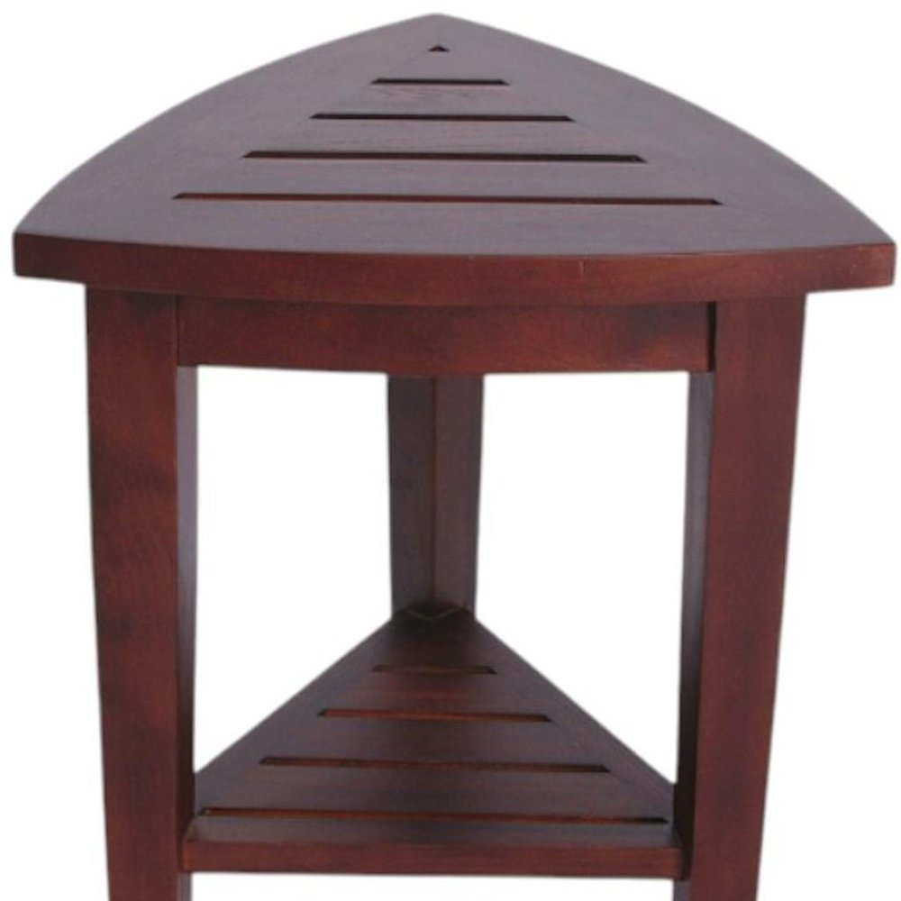 Compact Teak Corner Shower  Outdoor Bench With Shelf In Brown Finish HomeRoots