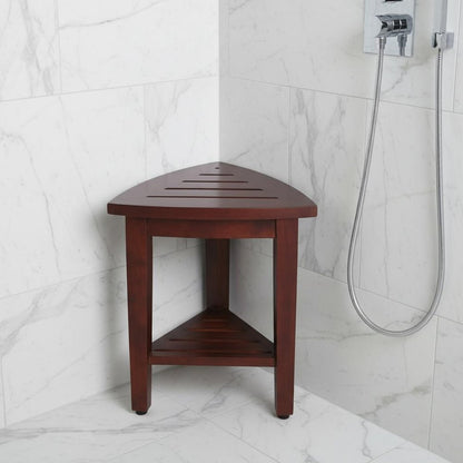Compact Teak Corner Shower  Outdoor Bench With Shelf In Brown Finish HomeRoots
