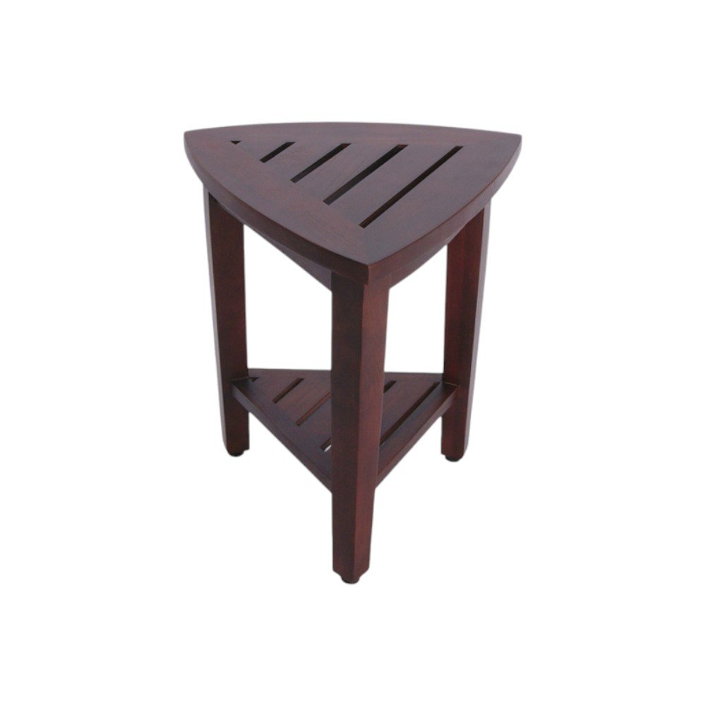 Compact Teak Corner Shower  Outdoor Bench With Shelf In Brown Finish HomeRoots