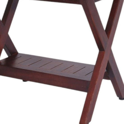 Compact X Shape Teak Shower Outdoor Bench With Shelf In Brown Finish HomeRoots