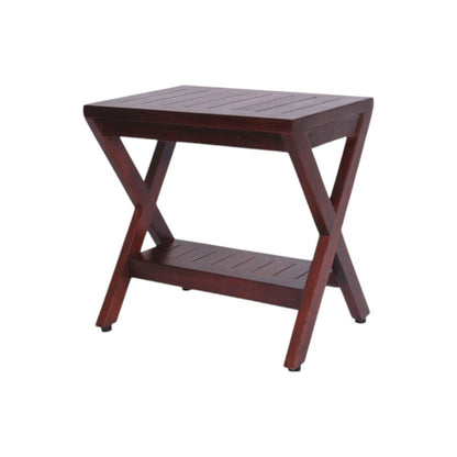 Compact X Shape Teak Shower Outdoor Bench With Shelf In Brown Finish HomeRoots