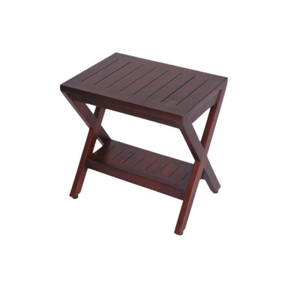 Compact X Shape Teak Shower Outdoor Bench With Shelf In Brown Finish HomeRoots