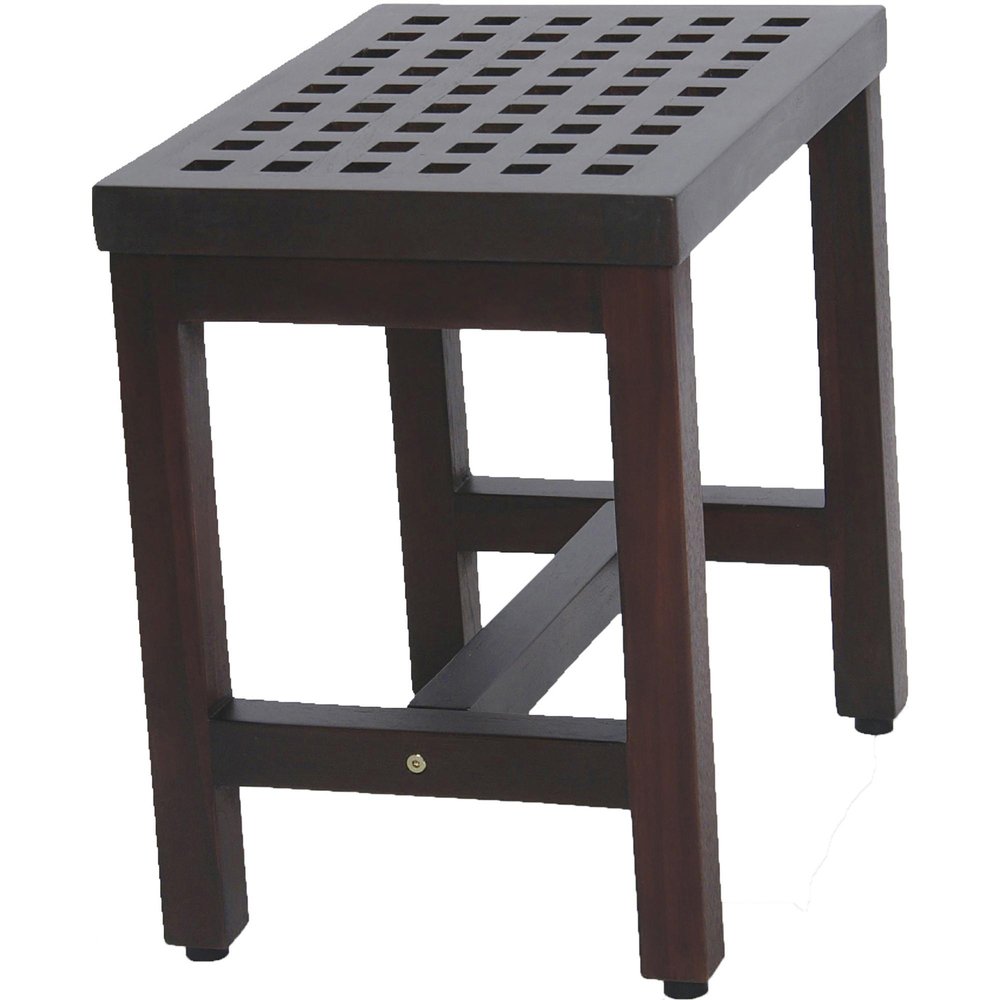 Compact Rectangular Teak Lattice Pattern Shower Or Outdoor Bench In Brown Finish HomeRoots