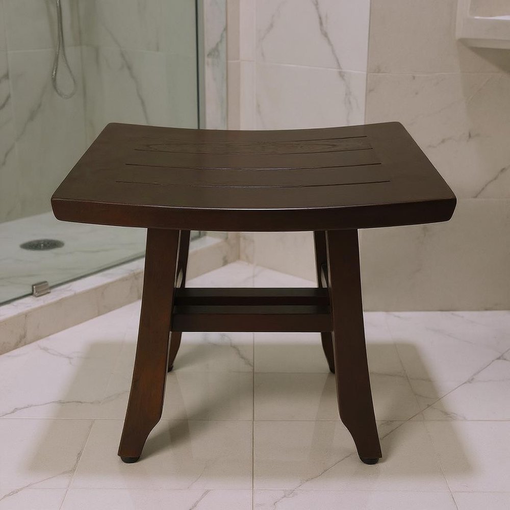 14" Brown Teak Shower Bench HomeRoots