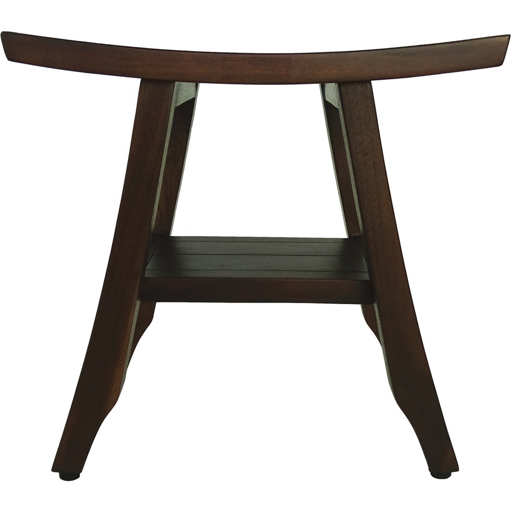 Compact Curvilinear Teak Shower Or Outdoor Bench With Shelf In Brown Finish HomeRoots