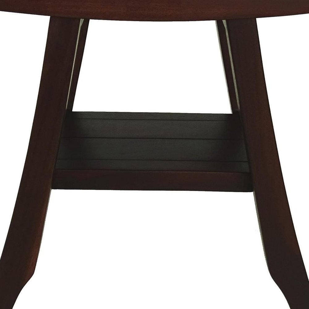 Compact Curvilinear Teak Shower Or Outdoor Bench With Shelf In Brown Finish HomeRoots