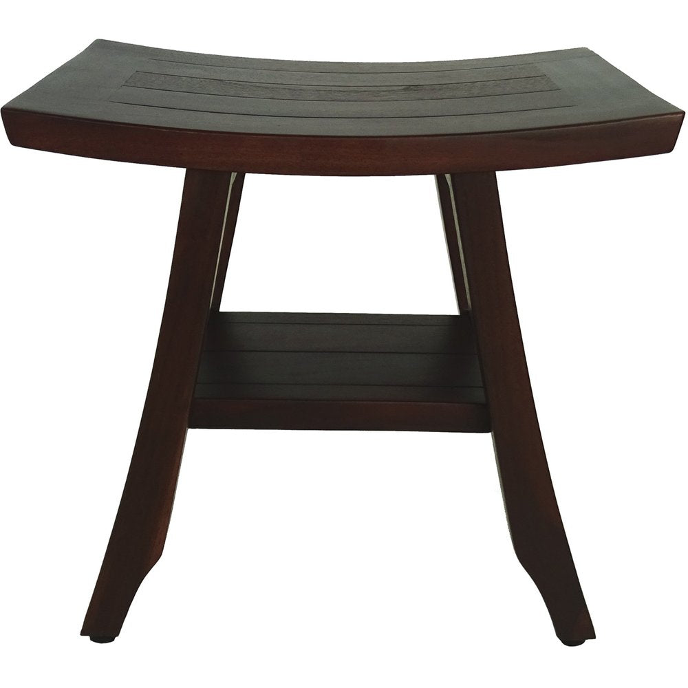 Compact Curvilinear Teak Shower Or Outdoor Bench With Shelf In Brown Finish HomeRoots