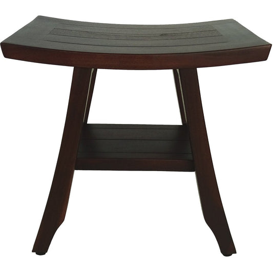 Compact Curvilinear Teak Shower Or Outdoor Bench With Shelf In Brown Finish HomeRoots