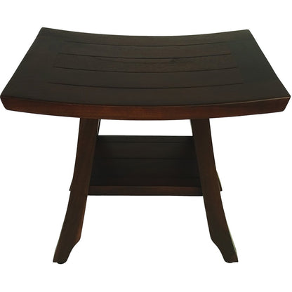 Compact Curvilinear Teak Shower Or Outdoor Bench With Shelf In Brown Finish HomeRoots