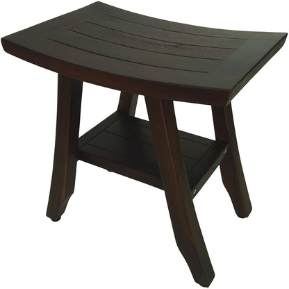 Compact Curvilinear Teak Shower Or Outdoor Bench With Shelf In Brown Finish HomeRoots