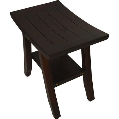 Compact Curvilinear Teak Shower Or Outdoor Bench With Shelf In Brown Finish HomeRoots