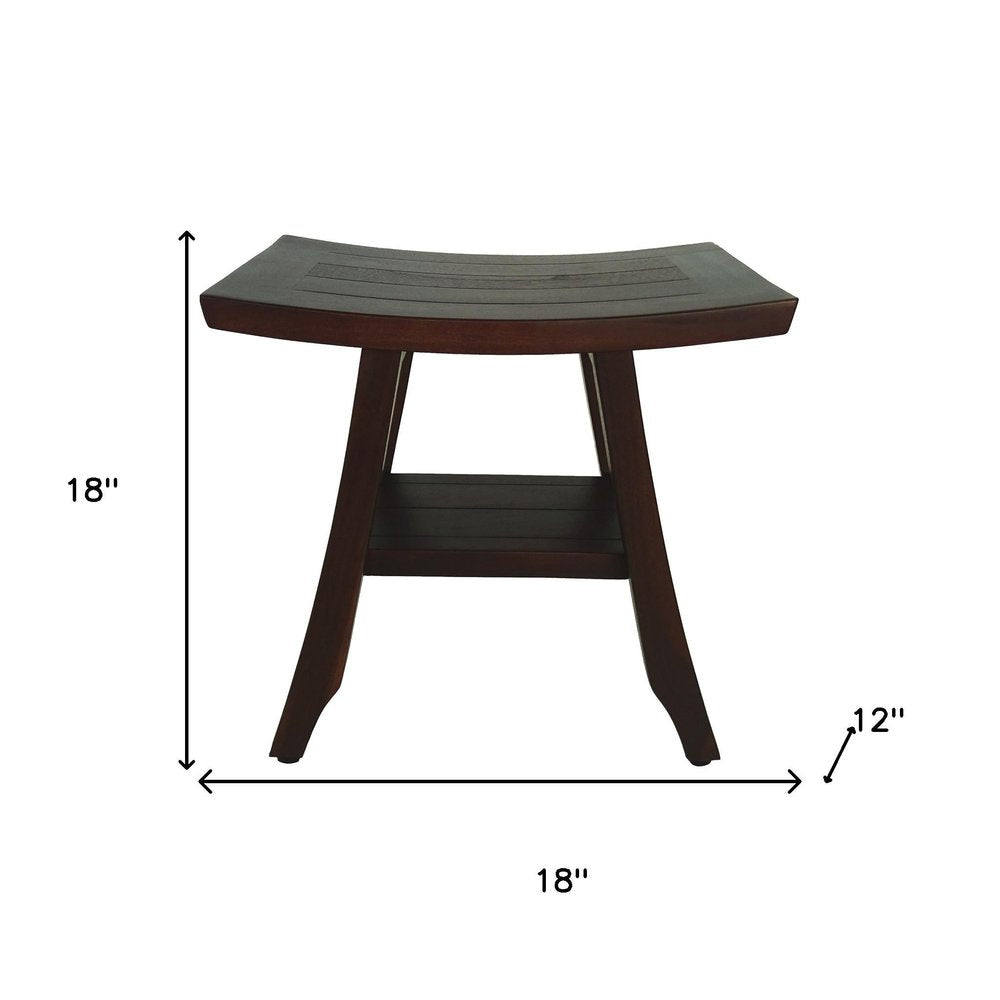Compact Curvilinear Teak Shower Or Outdoor Bench With Shelf In Brown Finish HomeRoots