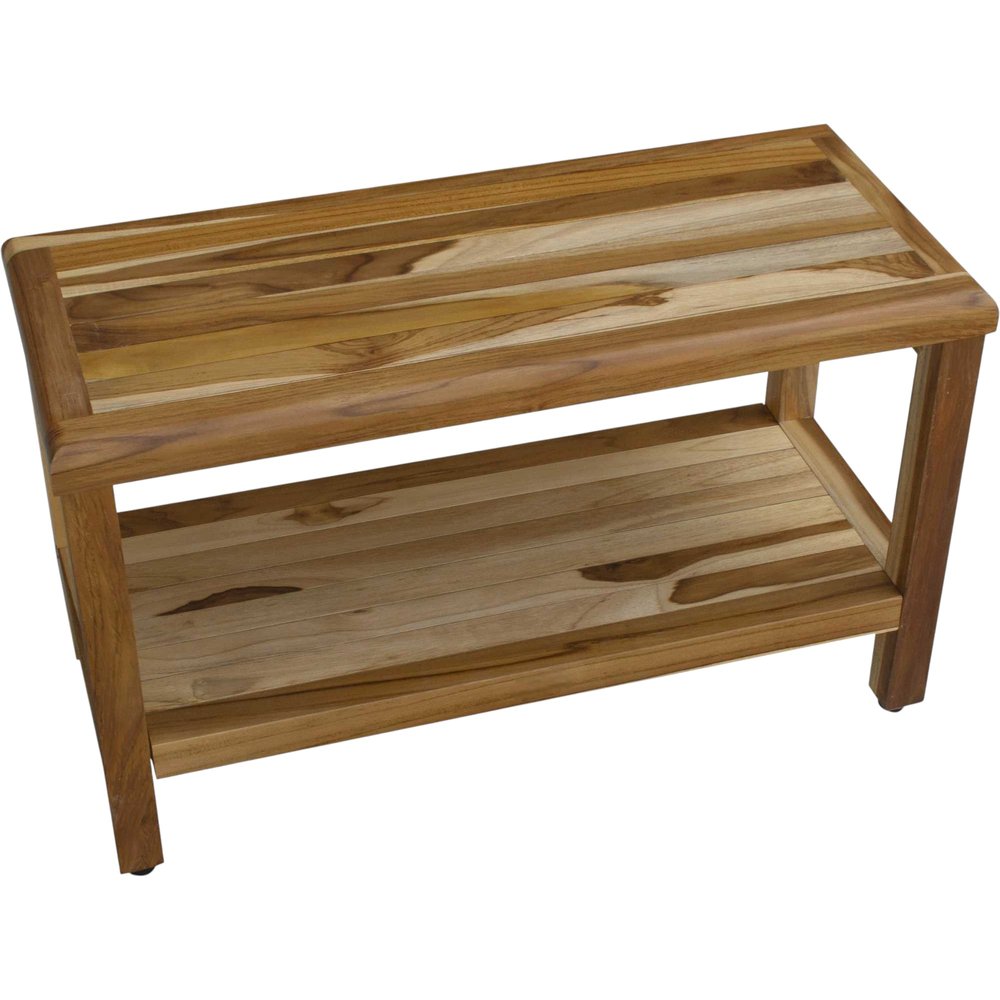 Rectangular Teak Shower Bench With Shelf In Natural Finish HomeRoots