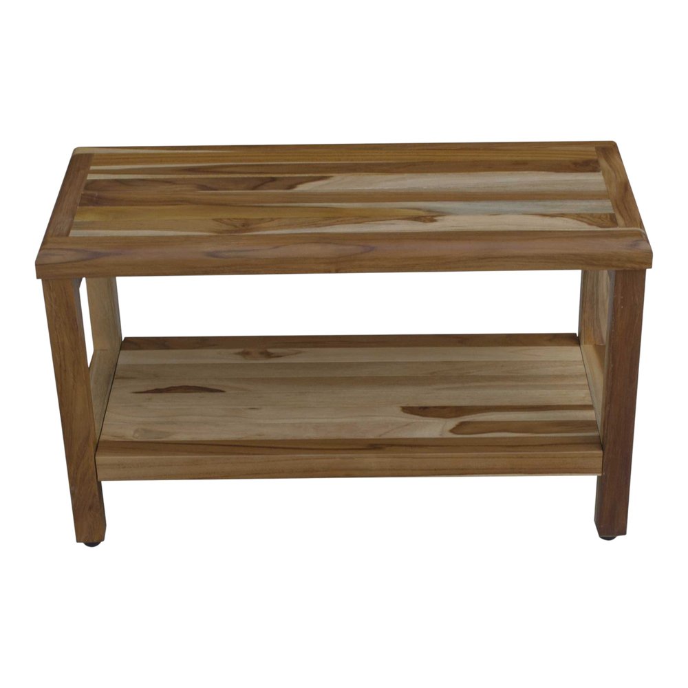 Rectangular Teak Shower Bench With Shelf In Natural Finish HomeRoots
