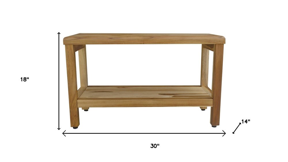 Rectangular Teak Shower Bench With Shelf In Natural Finish HomeRoots