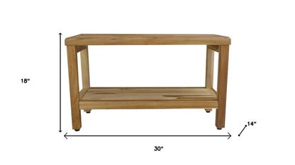 Rectangular Teak Shower Bench With Shelf In Natural Finish HomeRoots