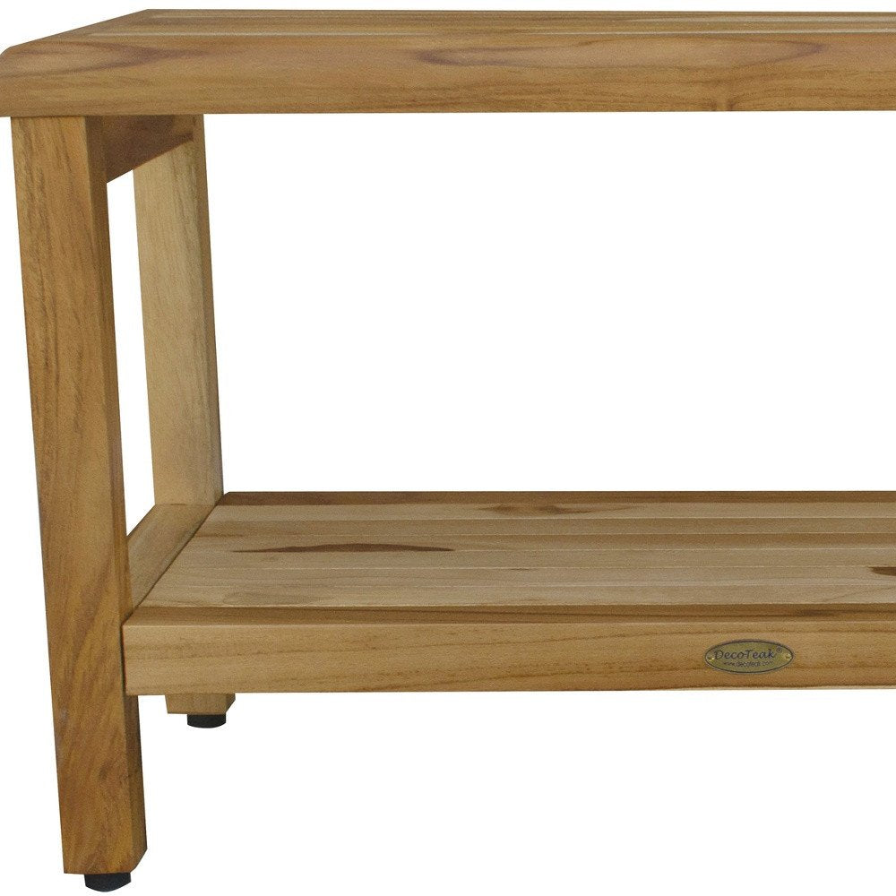 Rectangular Teak Shower Bench With Shelf In Natural Finish HomeRoots